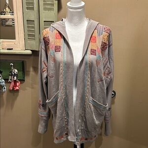 Johnny Was BIYA Colorful Patterned Hooded Cardigan-XS